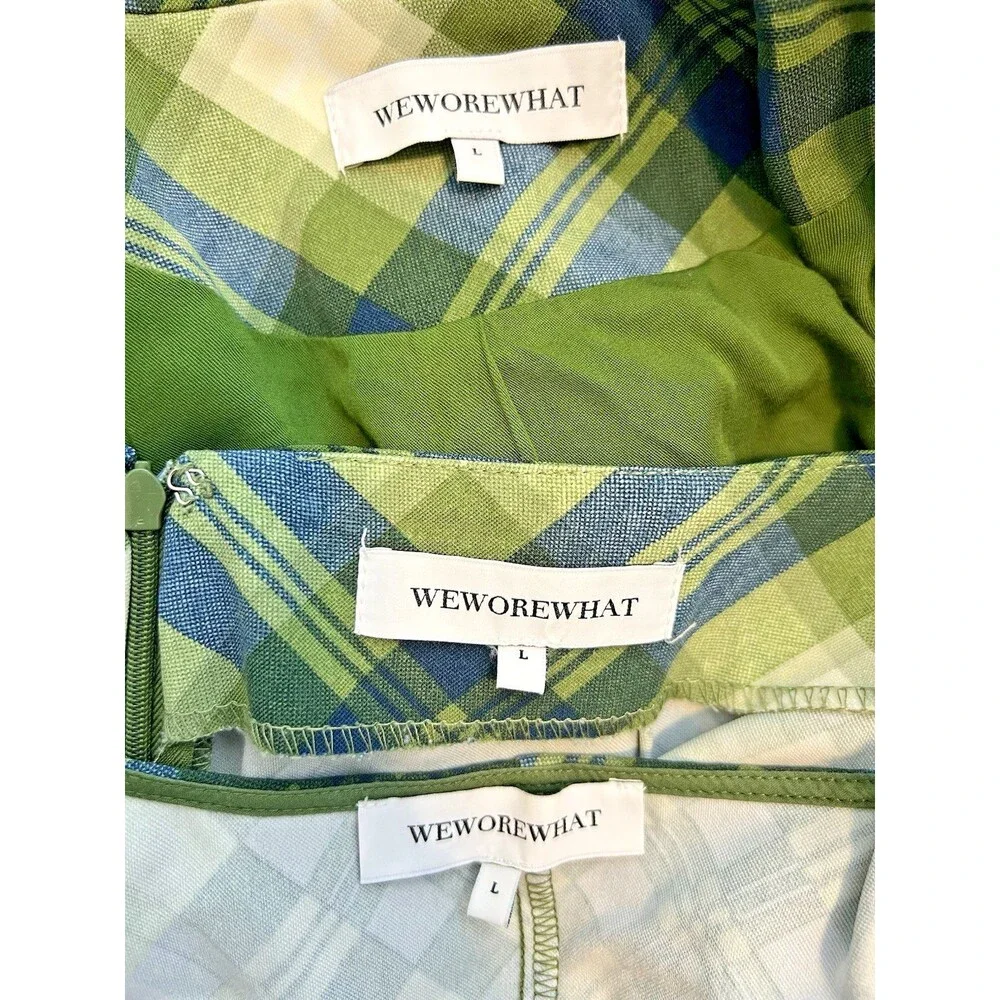 WeWoreWhat 3 Piece Suit Set Size L Cropped Blazer Skort Wrap Top Green Plaid